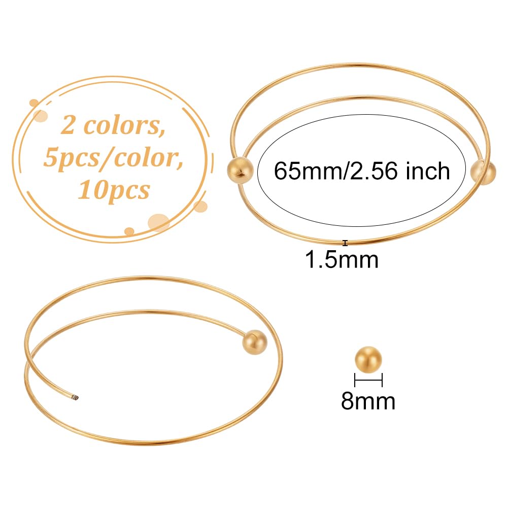 OLYCRAFT 10pcs 2.5 Inch Expandable Blank Bangle Bracelets with Removable Ball Beads - Gold & Silver Stainless Steel Wire Bracelets, Adjustable Cuff Bangle for Jewelry Making DIY - Perfect for Crafting, Gift Giving, and Personal Accessorizing