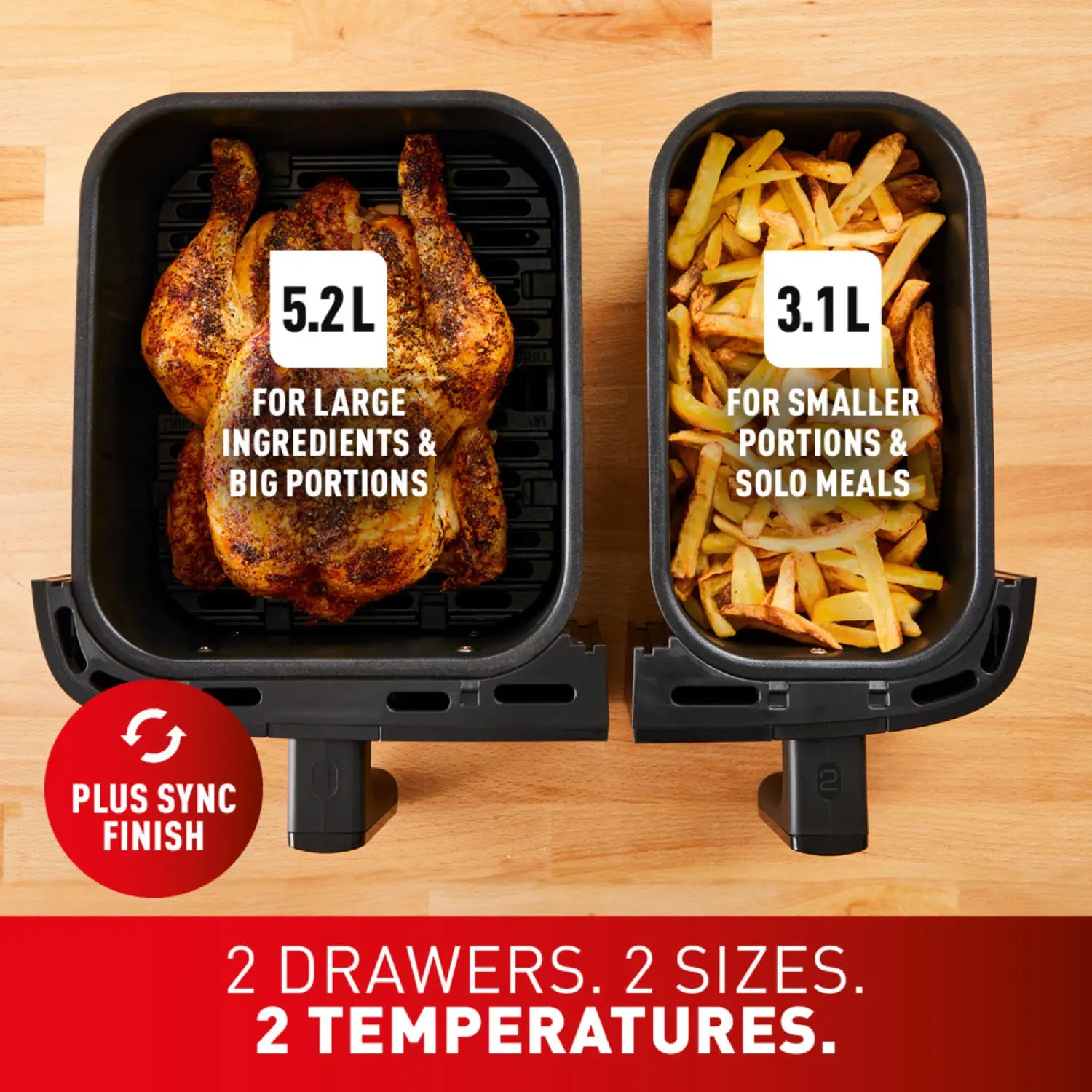 Tefal Dual Easy Fry Essential XXL Air Fryer - 8.2L Capacity, 2000W, 8-in-1 Functions, Black (EY901N) - Perfect for Healthy Frying, Baking, Roasting & Grilling for Family Gatherings & Parties