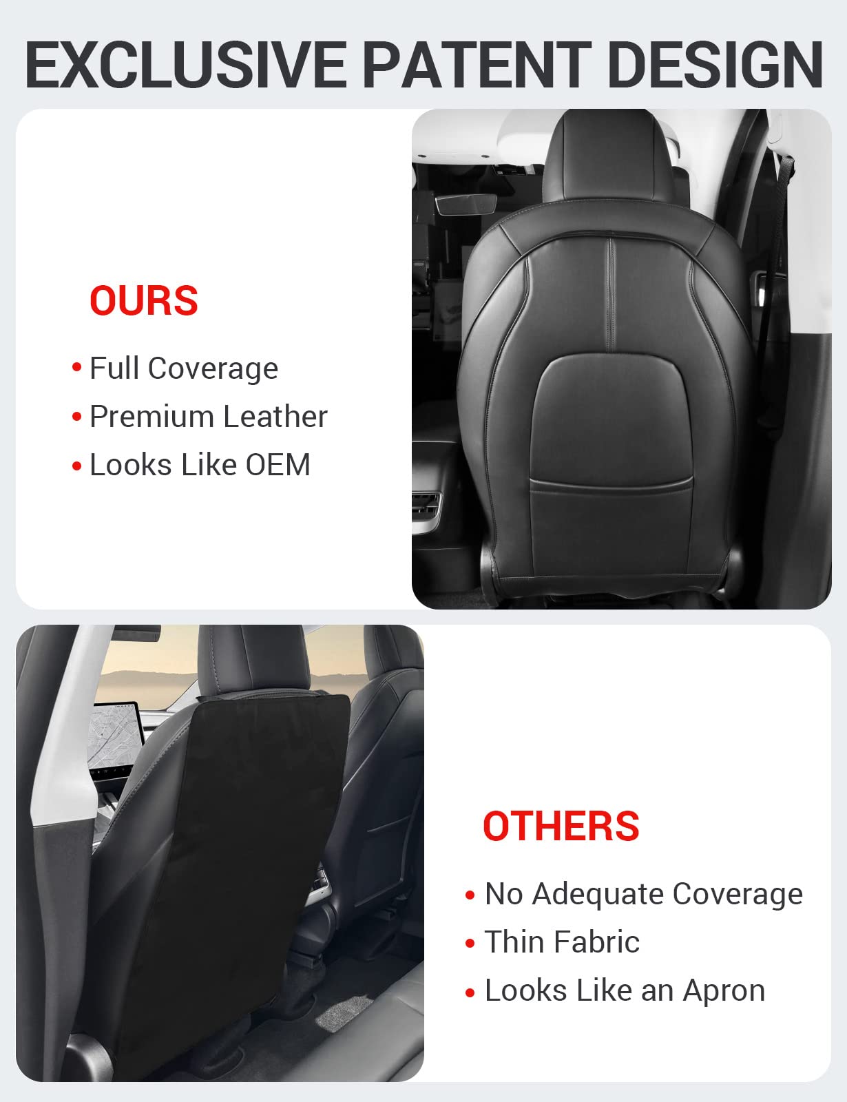 BASENOR Tesla Model 3 & Y Leather Seat Back Protector & Jack Pad - Premium Car Accessories for Comfort & Protection | Perfect for Road Trips & DIY Maintenance