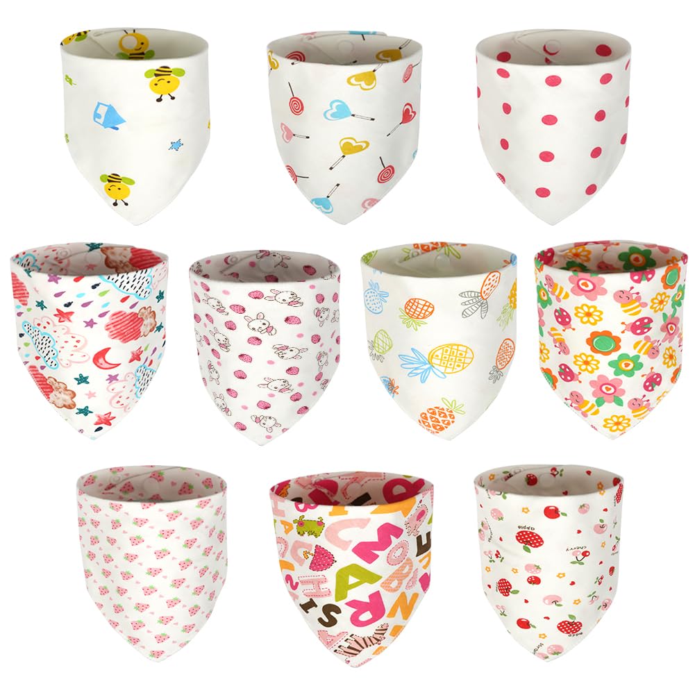 Vicloon 10 Pack Baby Bandana Dribble Bibs - Super Soft & Absorbent Drool Bibs for Teething Infants - Adjustable Snap Closures - Unisex Newborn & Toddler Bib Set - Perfect for Feeding, Playtime & Daily Outfits