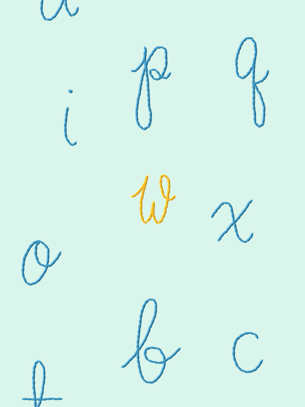 LF Alphabet Wallpaper by Lingua Franca - Mint Green with Yellow Accent Letters | Modern Nursery Decor & Kids Room Wall Covering