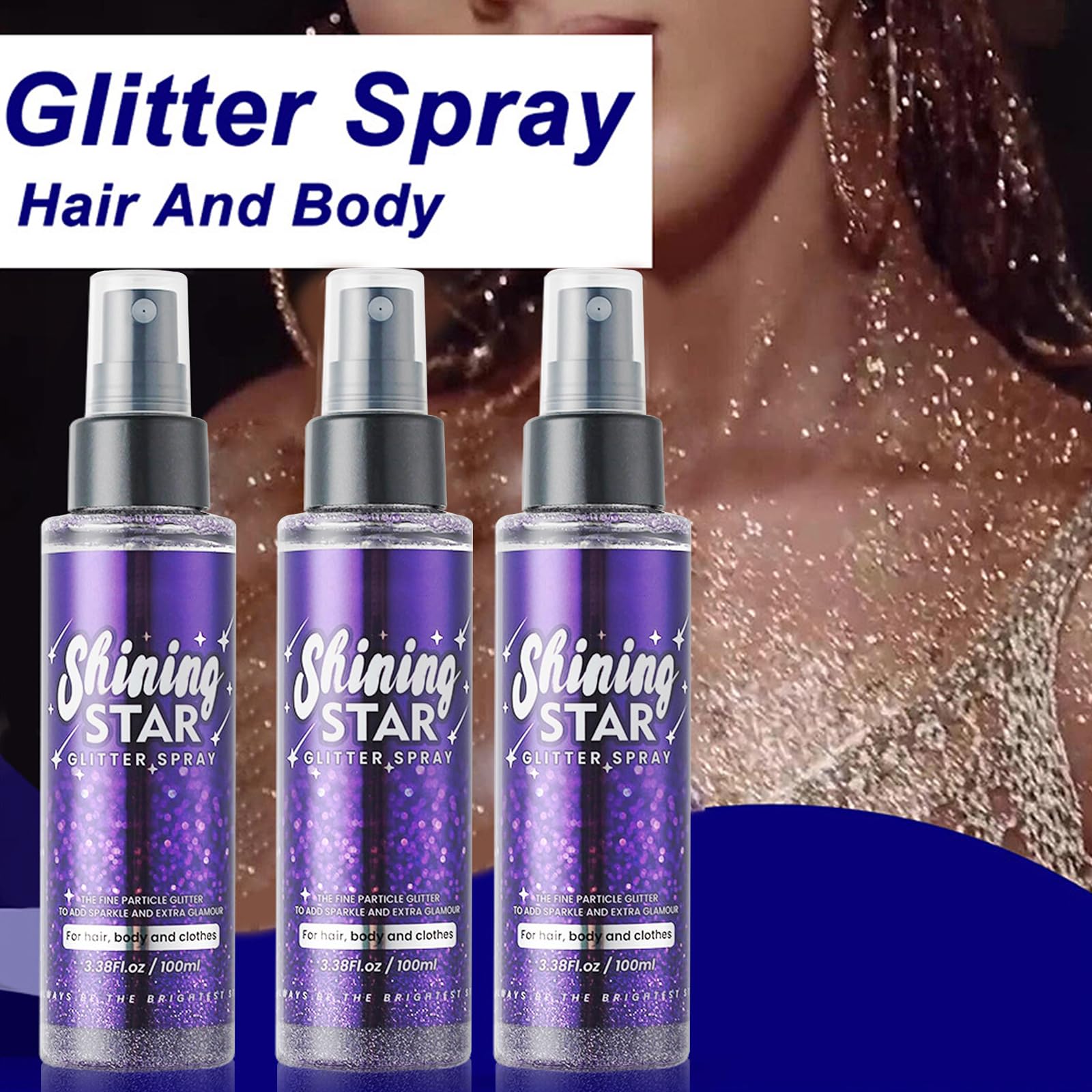MEICOLY Body Glitter Spray - 100ml (3.53oz) Shimmer Spray for Hair, Face, Body & Clothes | Sparkle Hair Spray & Skin Glitter for Mardi Gras Costumes, Parties, Festivals & Cosplay | Vegan & Cruelty-Free Glitter Makeup Accessories