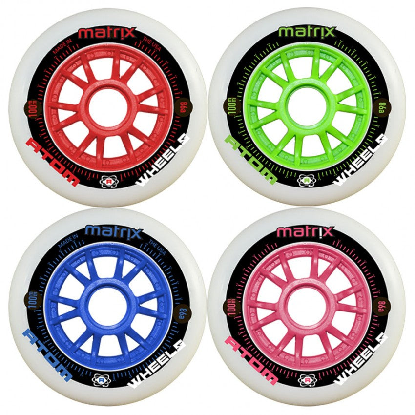 Atom Matrix 84mm Inline Speed Skate Wheels - High Performance Rollerblade Wheels for Racing & Aggressive Skating - Perfect for Outdoor Speed Skating & Roller Derby Competitions
