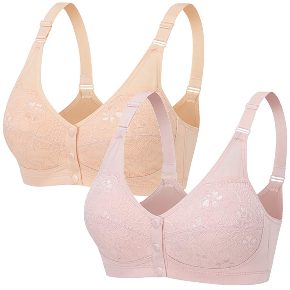 1/2/3 Pack Women's Comfortable Everyday Bras - Ultra Soft Cotton Seamless Lace Print Front Closure Adjustable Straps Wireless Freedom Bras for Work, Sleep & Lounge Wear
