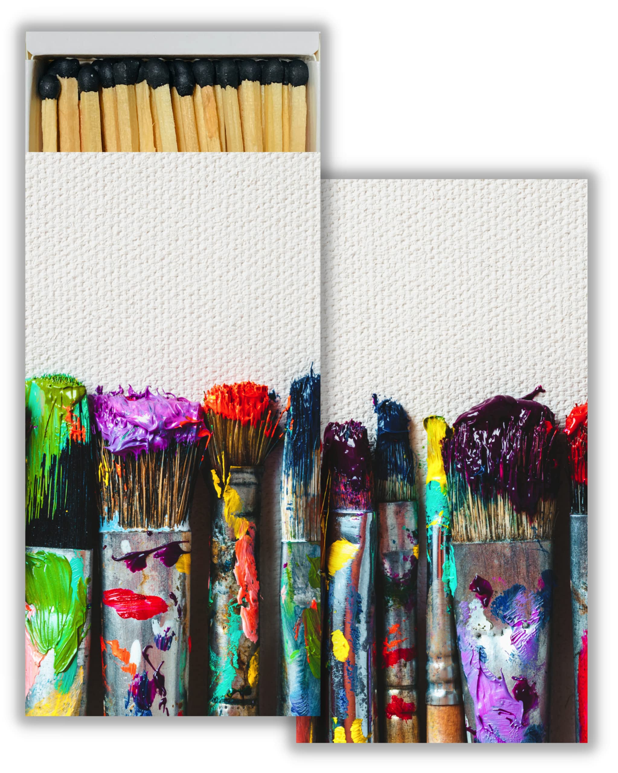 Decorative Paint Brushes Matchbox Set with Wooden Matches - 10 Pack for Lighting Candles, Fireplaces, Grills, Campfires & More | Perfect for Home Decor, Weddings, Restaurants & DIY Crafts
