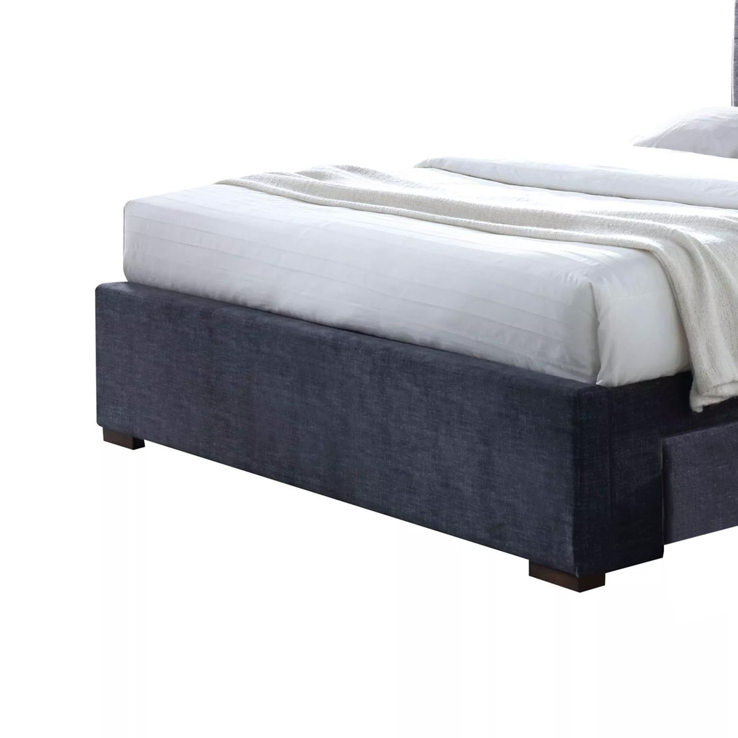 Benjara Dark Gray Fabric Upholstered Queen Size Storage Bed with Button Tufted Headboard - Modern Bedroom Furniture for Master Bedroom, Guest Room, and Small Spaces