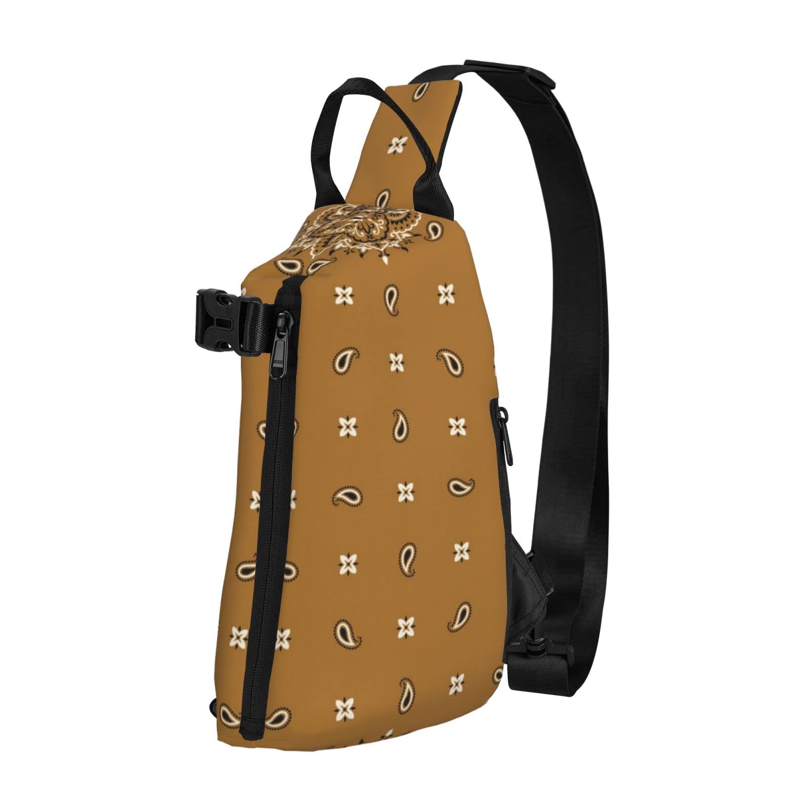 Men's Casual Sling Backpack - Traditional Floral Paisley Bandana Print Khaki Crossbody Bag | Gym, Travel & Hiking Daypack for Outdoor Adventures