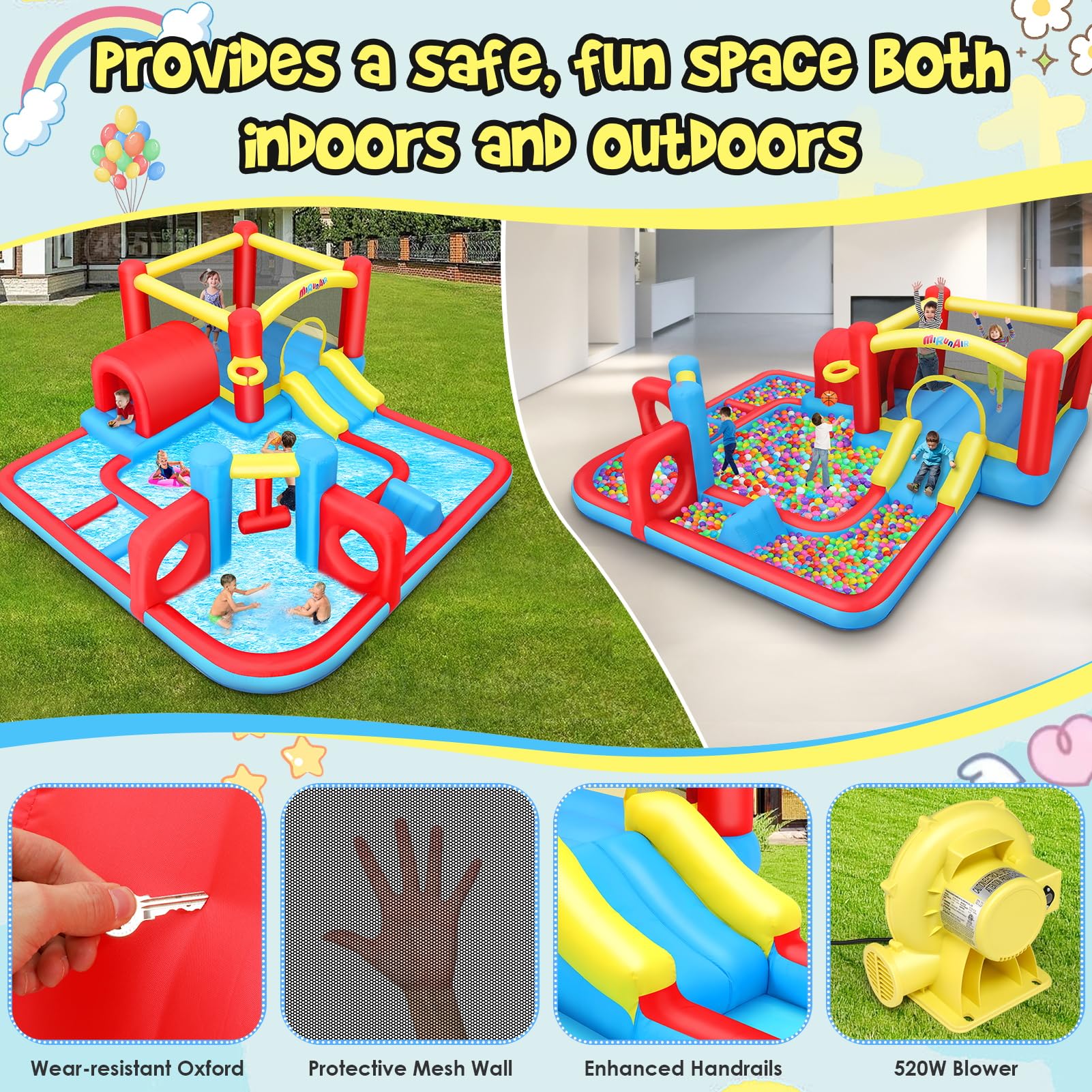 **AKEYDIY Inflatable Bounce House Water Slide with Obstacle Course & Splash Pool - Kids Outdoor Water Park Toy for Backyard, Birthday Parties (Ages 3-12) - Includes Blower for Easy Setup | Perfect for Summer Fun, Family Gatherings & Outdoor Play**