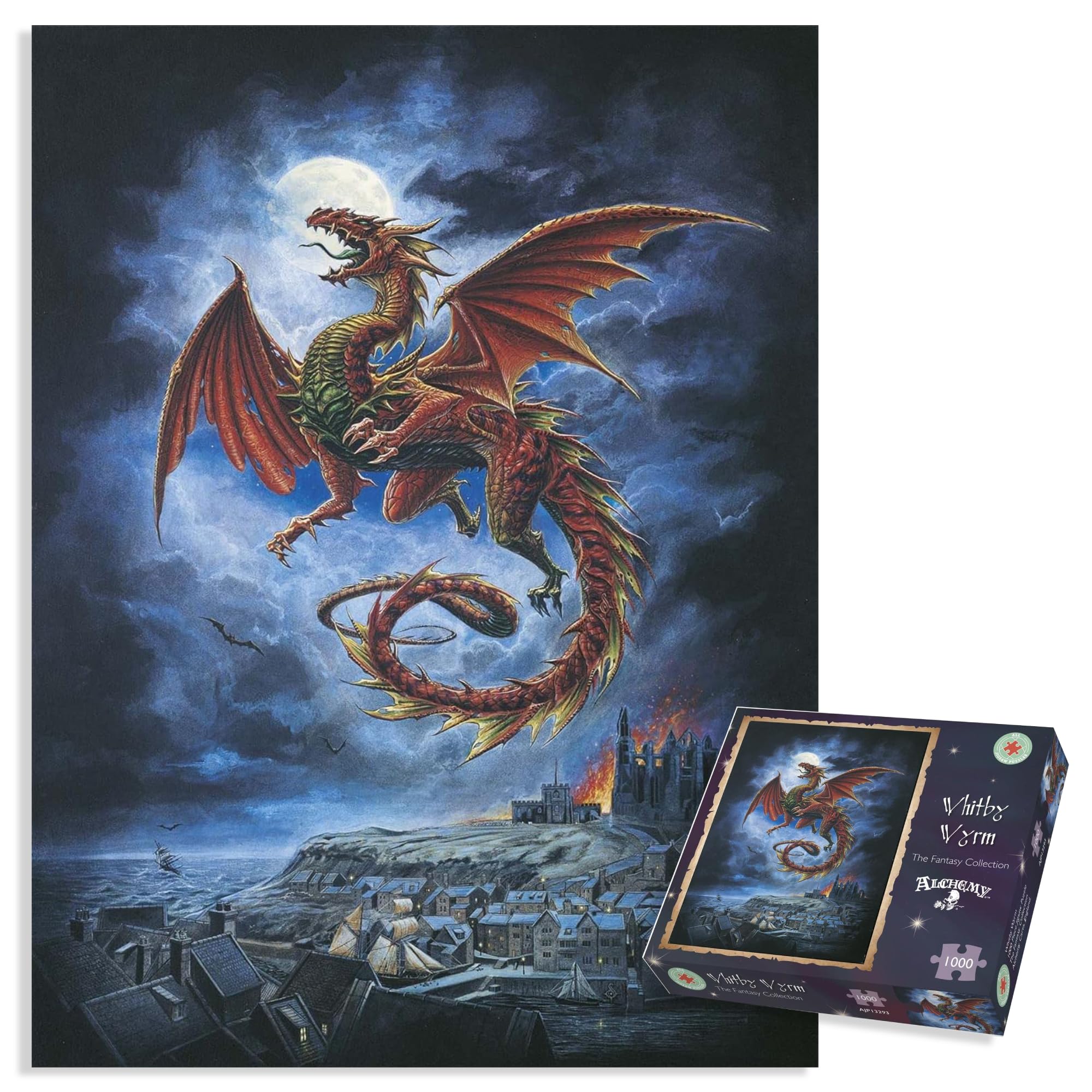 Gothic Fantasy Jigsaw Puzzles for Adults 1000 Pieces - The Whitby Wyrm Dragon Puzzle - Mystical Artwork Puzzle for Home Decor & Relaxation | Perfect for Puzzle Lovers, Gift Ideas & Stress Relief