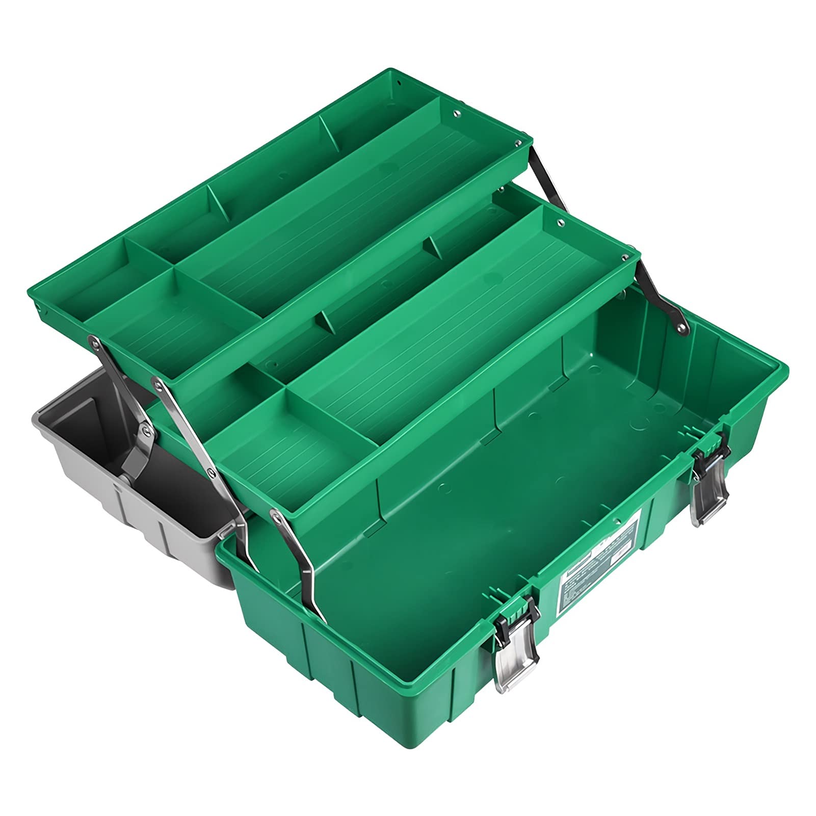 3-Layer Plastic Tool Box with Folding Tray - Multi-Functional Storage Case for Hardware Tools, Portable Tool Organizer for Home, Garage, Workshop & Outdoor Repairs - Durable Tool Chest for DIY Projects and Professional Use