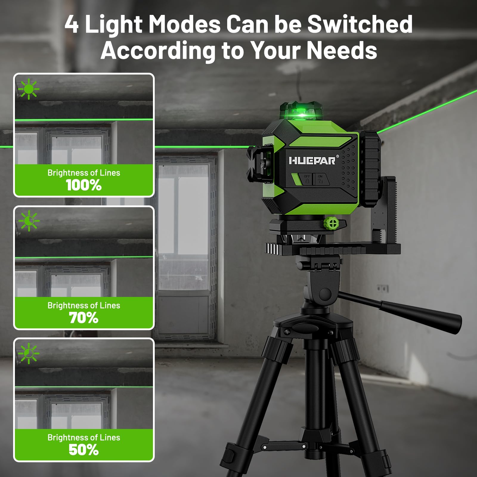 Huepar 704CG 4D Self-Leveling Green Laser Level - 4x360° Cross Line with 16 Lines for Tiling & Flooring - 2x360° Horizontal/Vertical Laser - Rechargeable Li-ion Battery & Magnetic Bracket - Perfect for Construction, Renovation, and DIY Home Projects