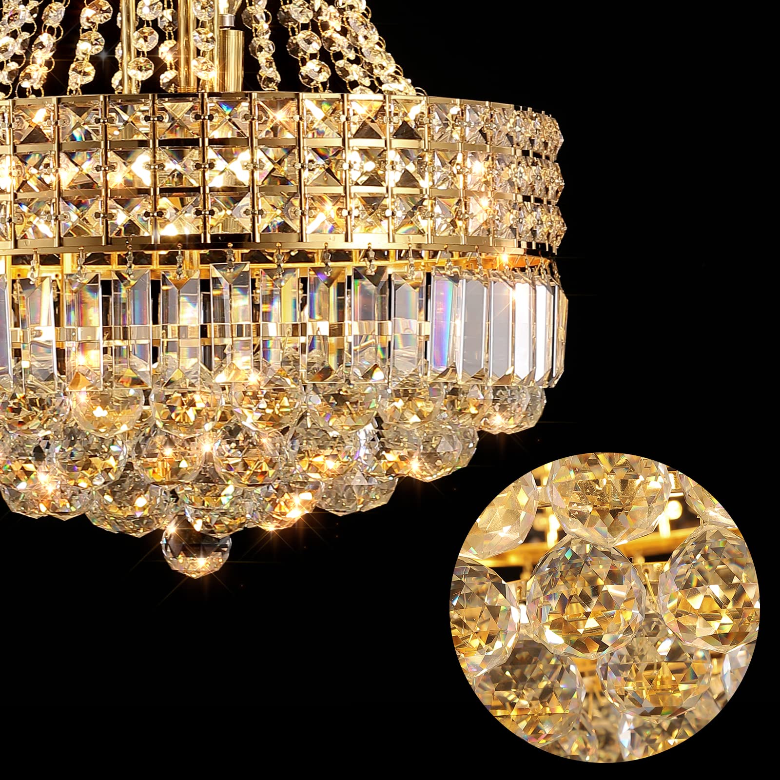 Modern LED Chandelier - Acrylic Crystal Design Adjustable Hanging Light Fixture with Easy Installation - 10 Lights for Dining Room, Living Room, Bedroom, Kitchen & Hallway (Chrome/Gold, 18-inch Diameter) | Perfect for Home Decor, Wedding Venues & Restaurant Lighting