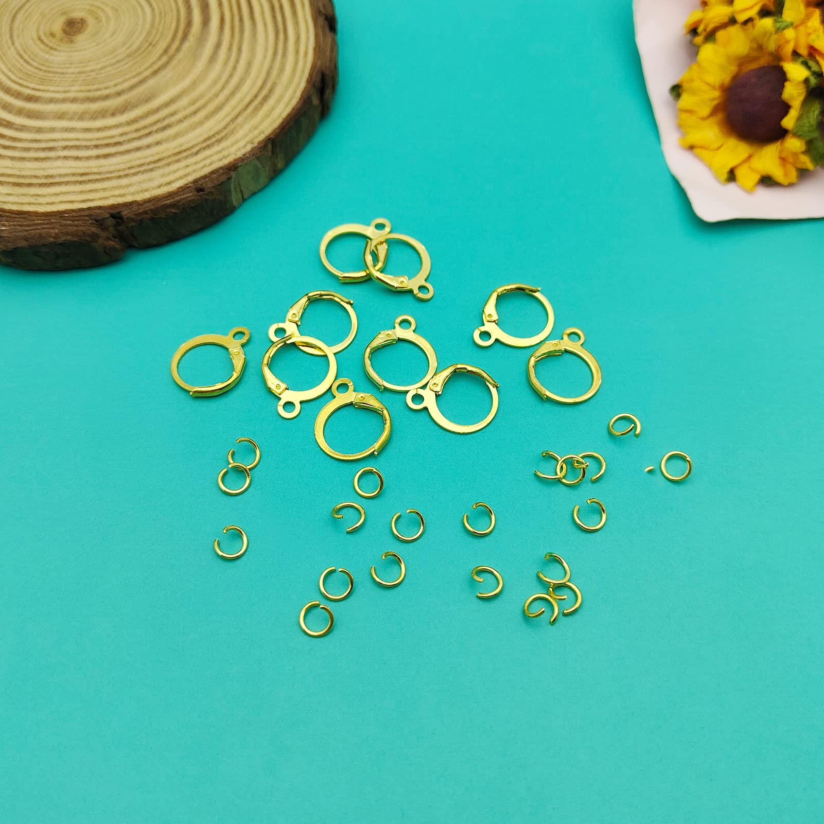 200pcs Gold Round Leverback Earring Hooks Set with 100pcs Open Jump Rings - Hypoallergenic DIY Jewelry Making Supplies for Earrings, Necklaces & Crafts | Perfect for Handmade Gifts, Fashion Accessories & Beading Projects