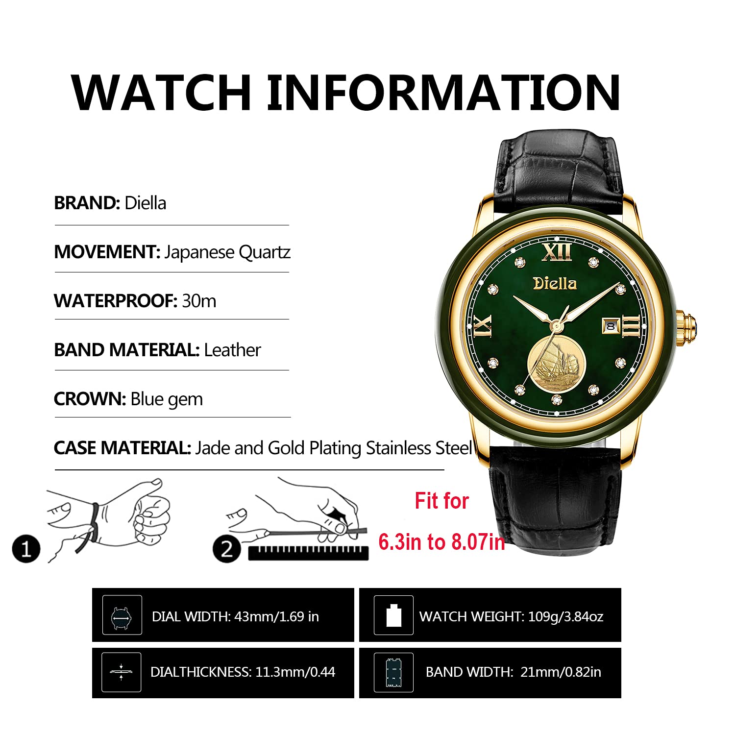 Diella Luxury Watches for Men & Women - Japanese Quartz Movement, Date Display, Luminous Hands, 50M Waterproof - Perfect for Business, Formal Events & Everyday Wear