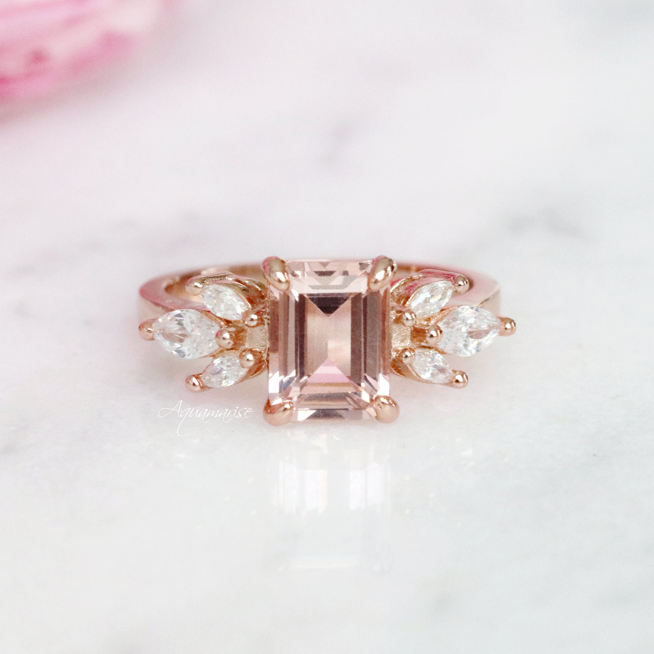 14K Rose Gold Vermeil Morganite Ring for Women - Elegant Eva Style Engagement & Wedding Band - Perfect for Valentine's Day, Anniversary & Special Occasion Gifts