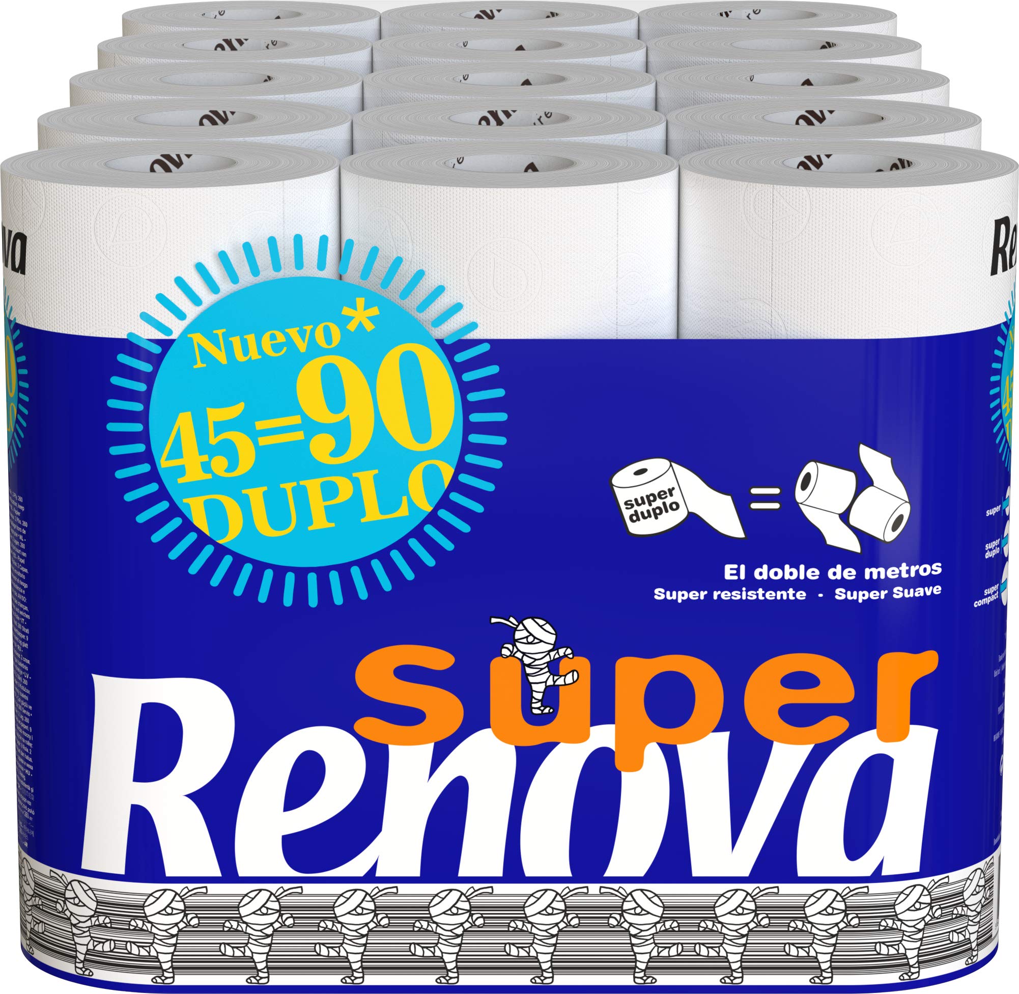 Renova Super Duplo Toilet Paper - 45 Double Rolls (90 Regular Rolls Equivalent) | Ultra Soft & Strong Bathroom Tissue for Home, Office & Commercial Use