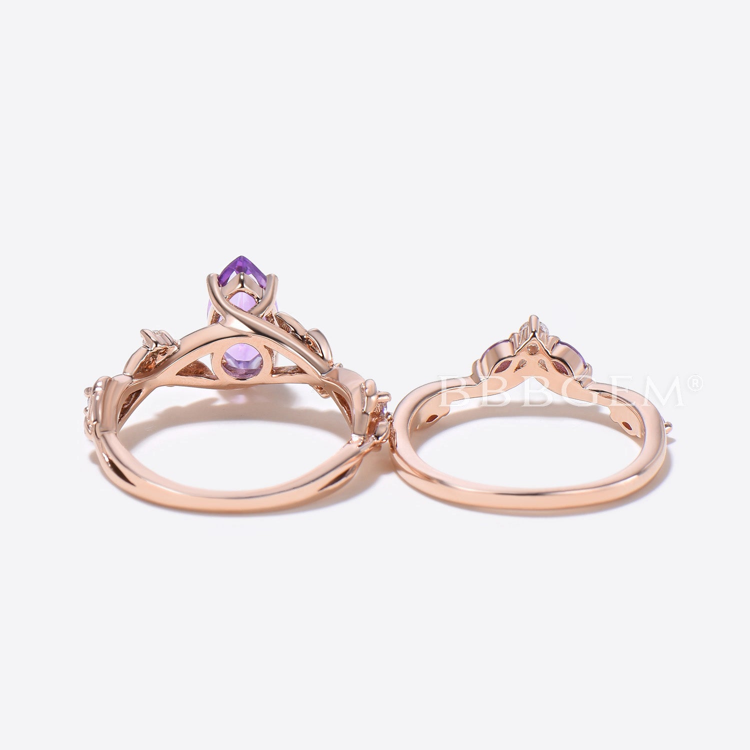 Nature Inspired Marquise Amethyst Engagement Ring - Leaf Vine Design Wedding Band for Women | Perfect for Proposals, Anniversaries & Romantic Occasions