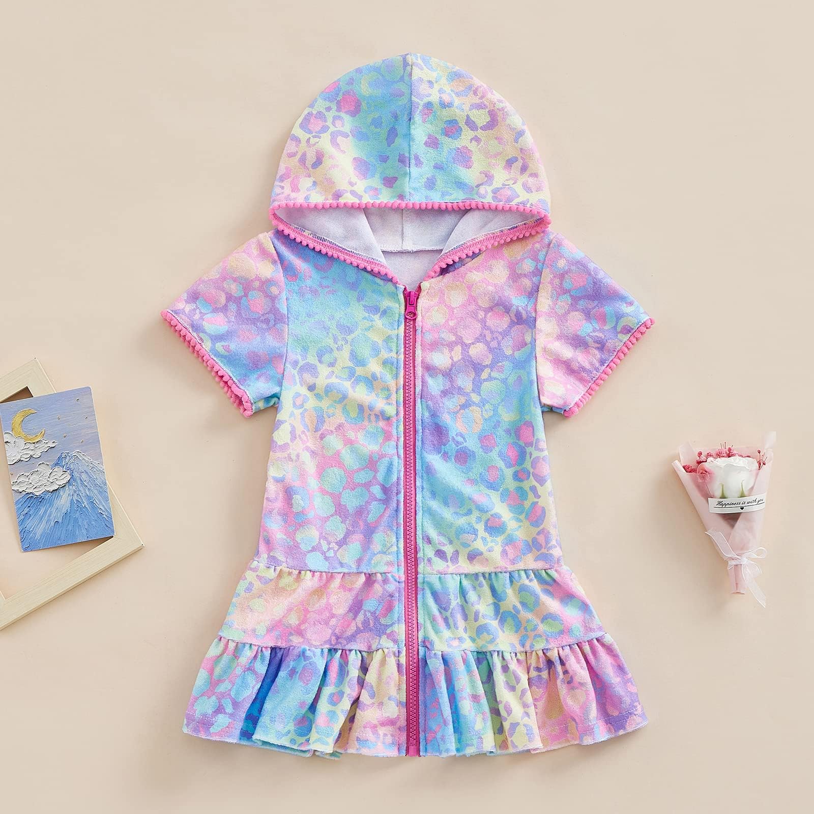 Girls Swim Cover Up Hooded Dress with Pocket - Terry Zip Up Beach Swimsuit Coverup for Kids 2-10 Years | Perfect for Pool, Beach & Summer Outings