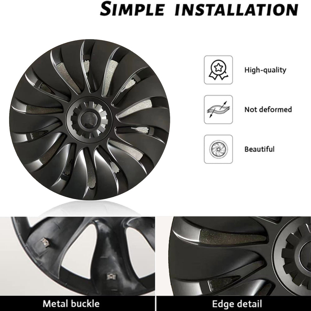 4PCS Tesla Model Y Wheel Caps - Überturbine Style 19-Inch Gemini Wheel Covers in Matte Black | Perfect for Model Y 2020-2023 | Enhance Style & Protect Wheels from Scratches