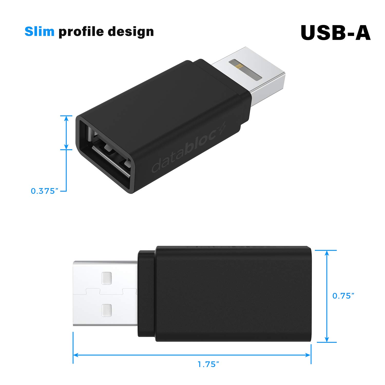 Databloc USB Data Blocker - 2 Pack Charge Only Adapter for Smartphones & Tablets | Blocks Data Transfer & Stops Syncing | Quick Charge Compatible | Perfect for Public Charging Stations, Travel & Privacy Protection (Black)