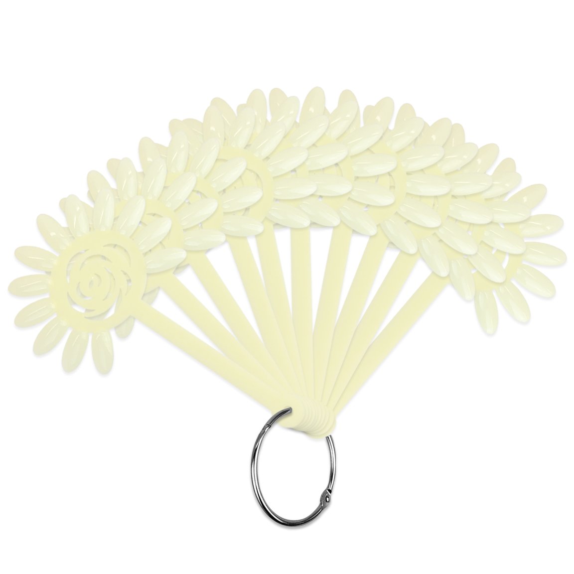 Beauticom 10-Piece White Flower Shaped Nail Tips Display with Metal Ring - Perfect for Nail Art Designs, Nail Polish Swatches & Salon Displays - Ideal for Professional Nail Technicians, DIY Manicures & Nail Art Enthusiasts