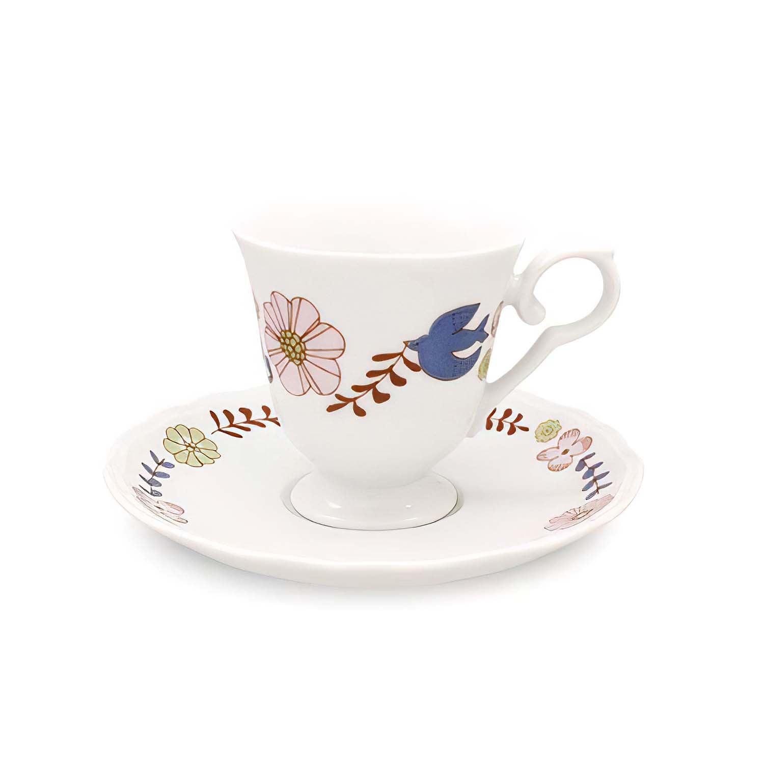 Harekutani Porcelain Flower Bird Tea Cup and Saucer Set - Hand-Painted Japanese Tea Set for Afternoon Tea, Home Decor, and Gift Giving