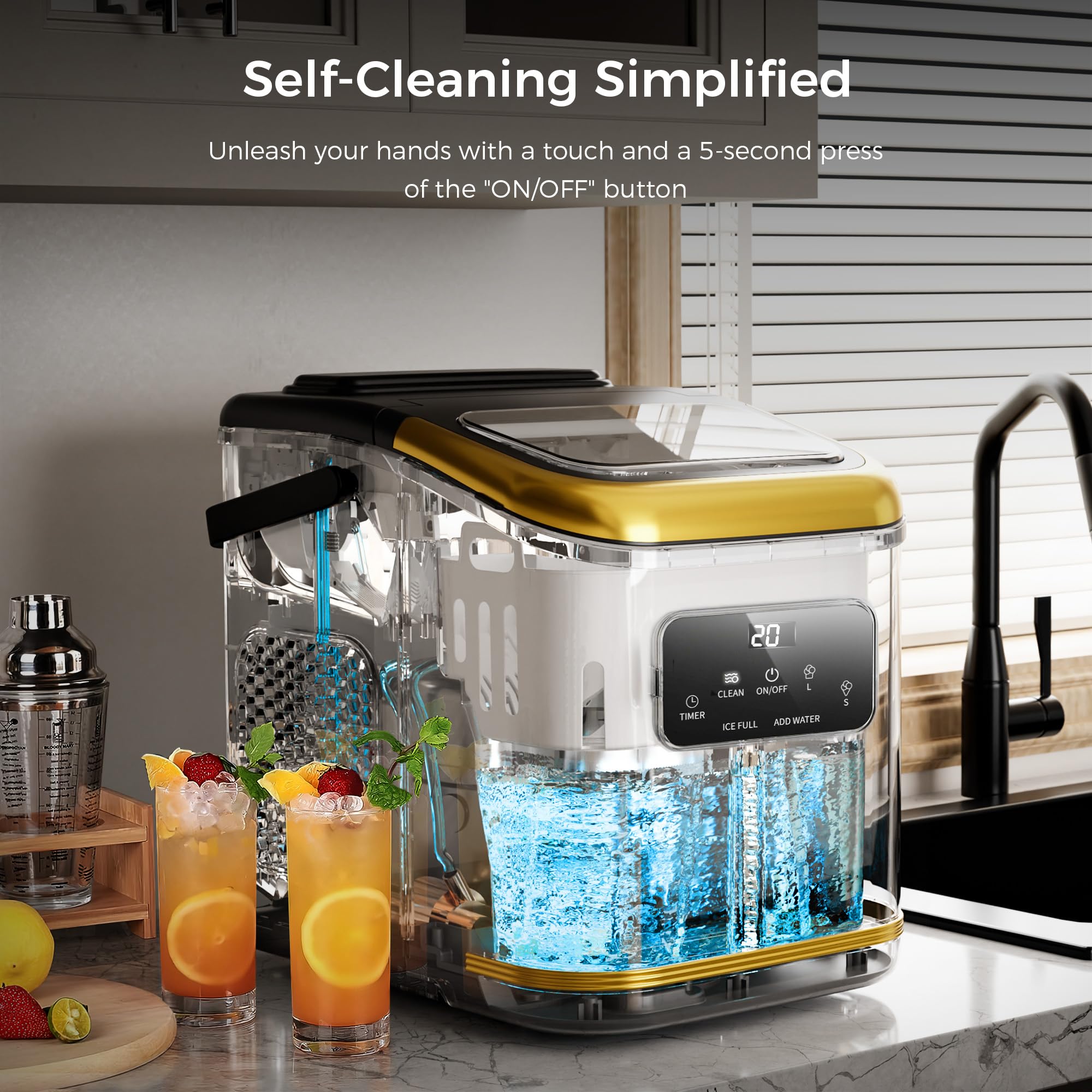 Kismile 28lbs/24Hrs Portable Countertop Ice Maker with LED Screen & Self-Cleaning - Compact Ice Machine for Home, Kitchen, RV, Office & Outdoor Use (Black)