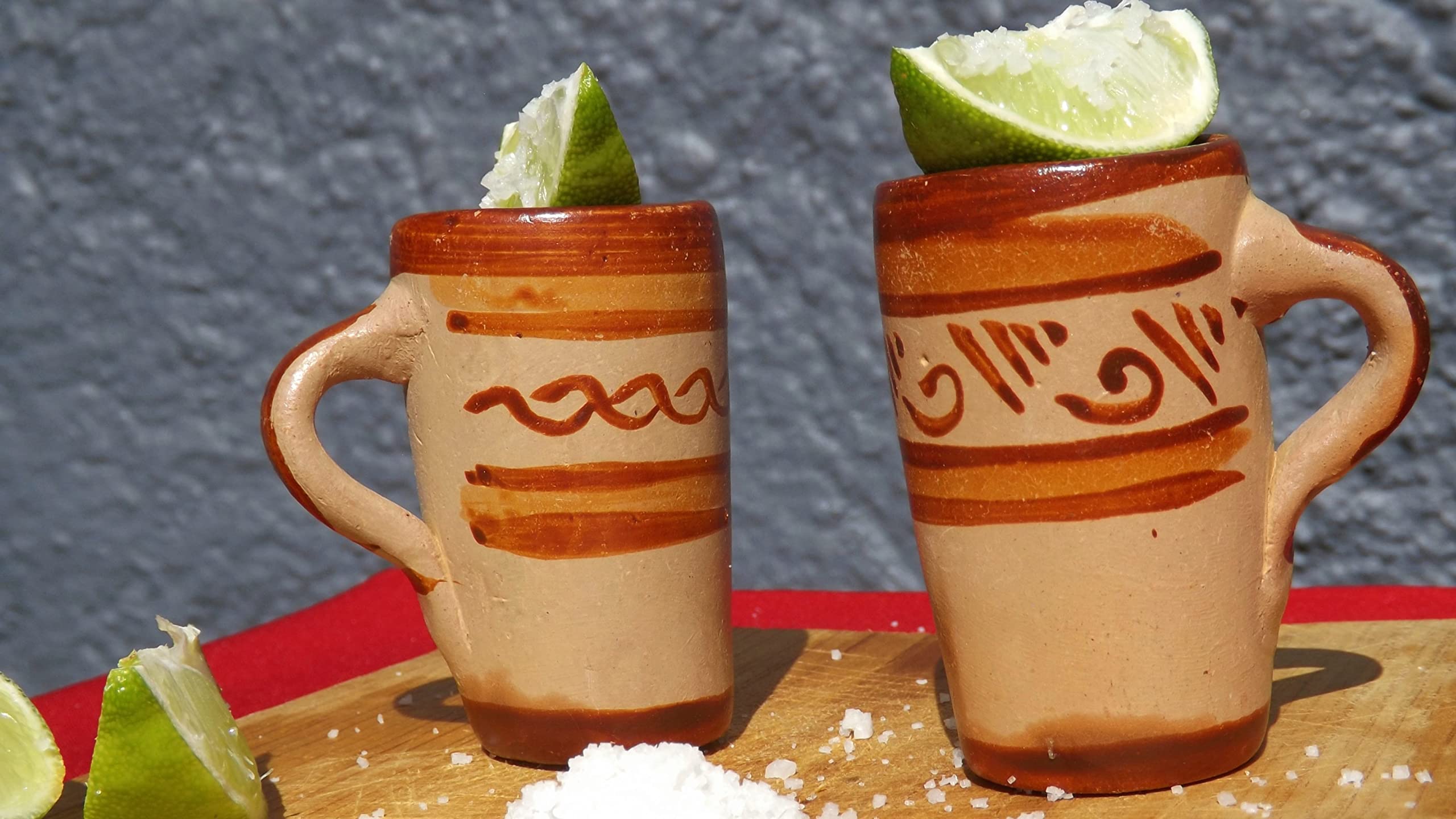Premium Tequila Shot Glasses Set of 4 - Authentic Mexican Terracotta Clay Cups (2oz) - Handcrafted Barro Canelo with Handle - Perfect for Cinco de Mayo, Margarita Parties & Mexican-Themed Events