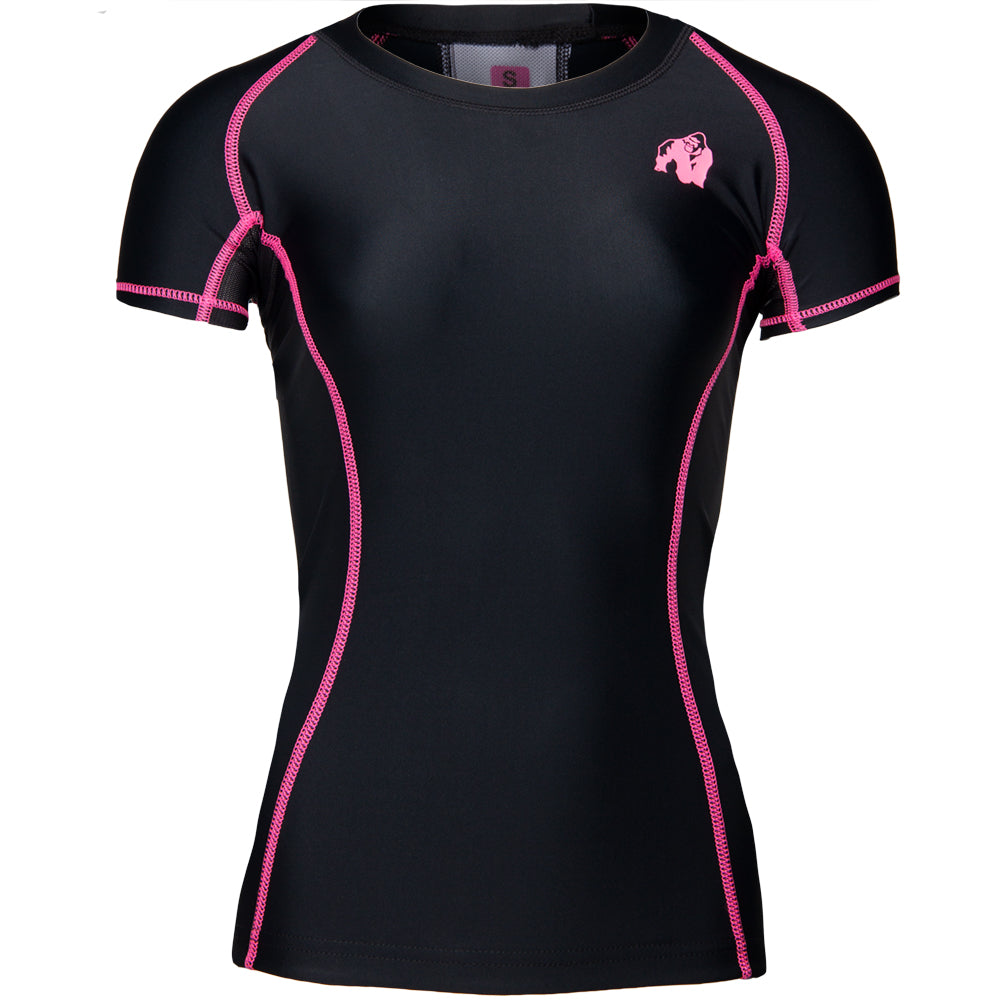 Carlin Compression Short Sleeve Workout Top - Moisture Wicking Athletic Shirt for Women (Black/Pink) | Ideal for Gym, Running, Yoga & Fitness Training