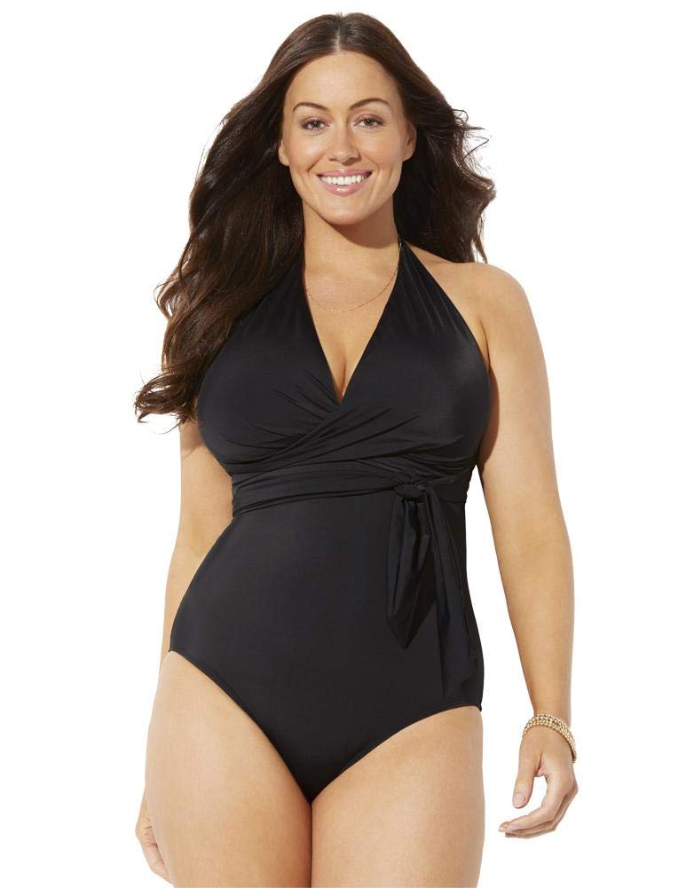 Plus Size Faux Wrap Halter One Piece Swimsuit for Women - Comfortable & Flattering Swimwear for Beach, Pool & Vacation