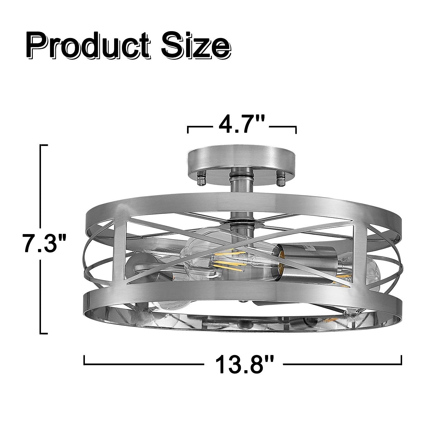 Modern 3-Light Semi Flush Mount Ceiling Light Set with Clear Glass Cylindrical Pendant Lights - Brushed Nickel Finish for Living Room, Bedroom & Dining Room Lighting