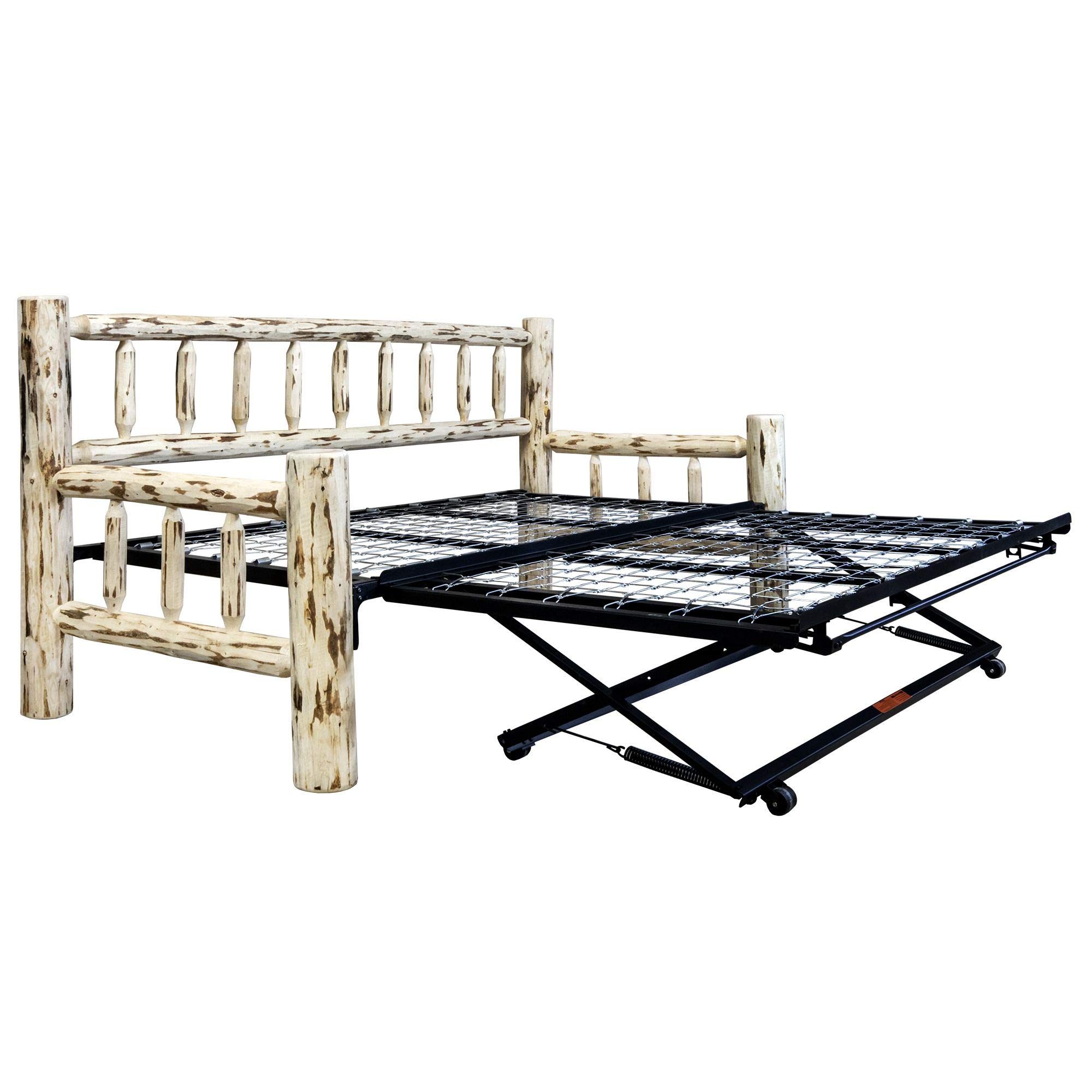 Montana Woodworks Collection Day Bed with Pop-Up Trundle - Unfinished Solid Wood Daybed for Guest Room, Kids Room & Dorm - Perfect for Sleepovers, Small Spaces & Extra Seating