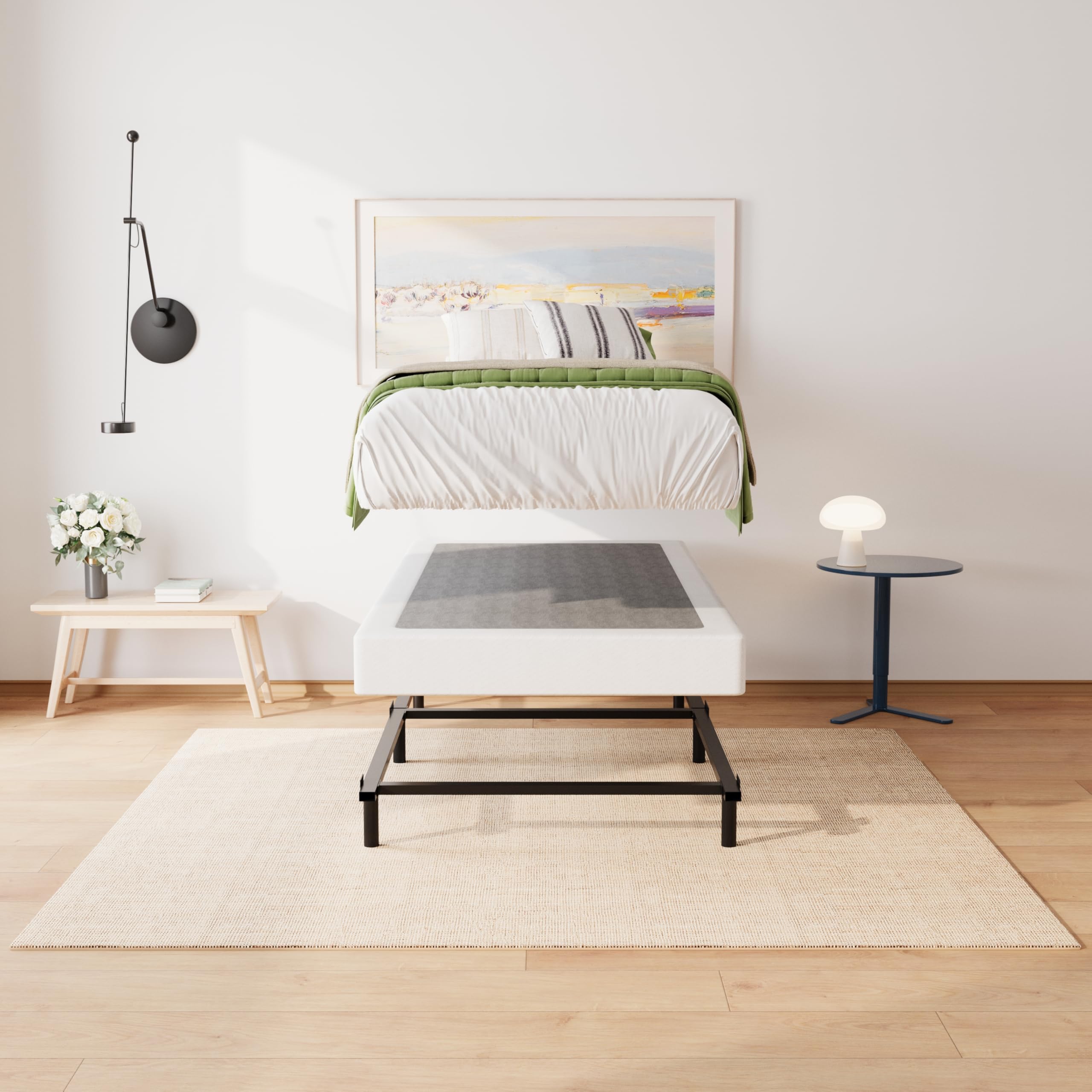 4 Inch Twin Size Box Spring - Heavy Duty Mattress Foundation with Metal Frame & Fabric Cover | Easy Assembly, Squeak Resistant | Perfect for Kids' Rooms, Guest Beds & Small Spaces