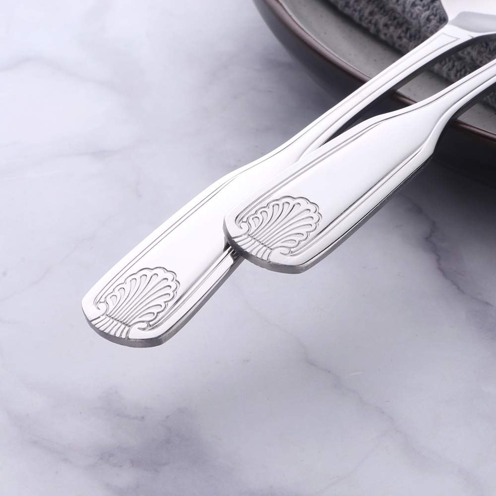 Premium 12-Piece Stainless Steel Salad Forks Set - Elegant Shell Pattern 18/0 Flatware, 6.7