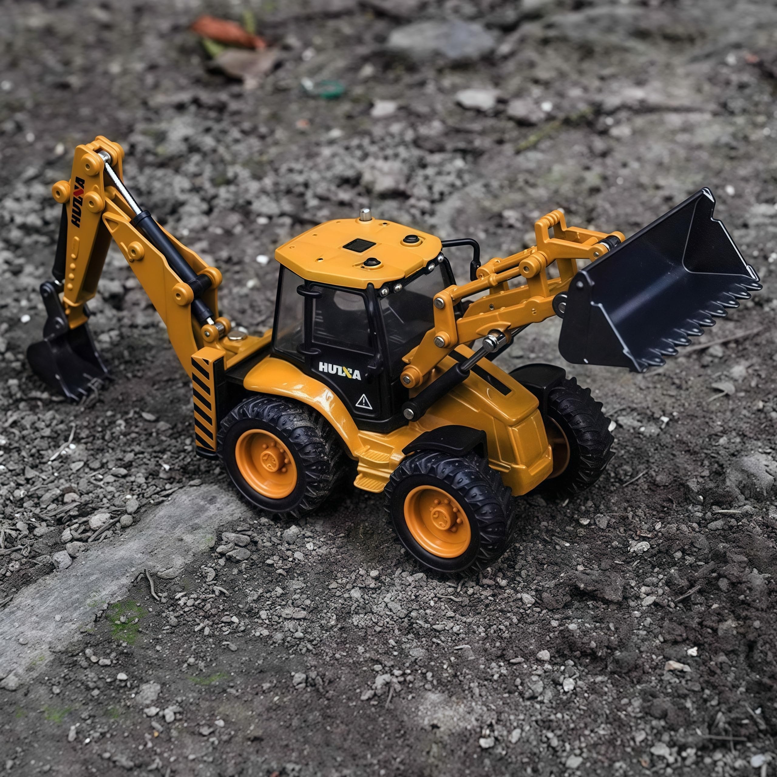 Gemini & Genius 1/50 Scale Backhoe Loader Toy for Kids - 2 in 1 Alloy Construction Vehicle with Interchangeable Front Loader & Backhoe | Durable Digger Toy for Sandbox Play, Construction Pretend Play & STEM Learning | Perfect Gift for Boys Ages 3-8