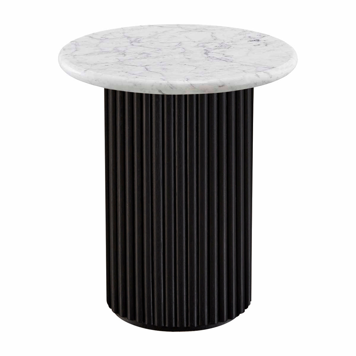 Modern Cosmos Side Table - Black Oak & Carrara Marble Top - Perfect for Living Room, Bedroom, or Office Decor