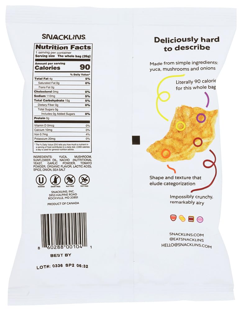 SNACKLINS Vegan Nacho Flavored Plant-Based Crisps - Low Calorie, Gluten-Free, Grain-Free Healthy Snacks - Crunchy Puffed Chips Alternative (0.9oz, Pack of 48) for Keto Diet, Weight Loss & On-the-Go Snacking