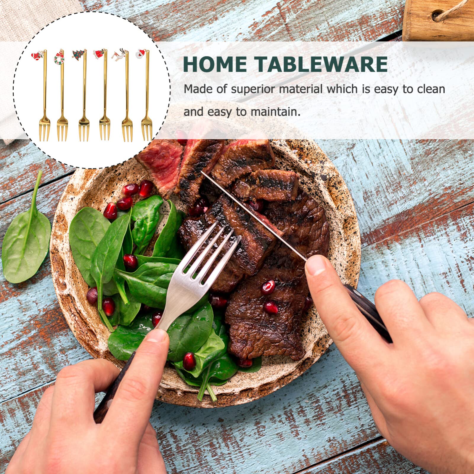 6-Piece Stainless Steel Dessert Forks Set - Gold 2-Prong Appetizer Forks for Fruit, Cake, Cheese & Party Snacks - Elegant Moon Cake Forks with Gift Box - Perfect for Christmas, Weddings, Catering & Tea Parties