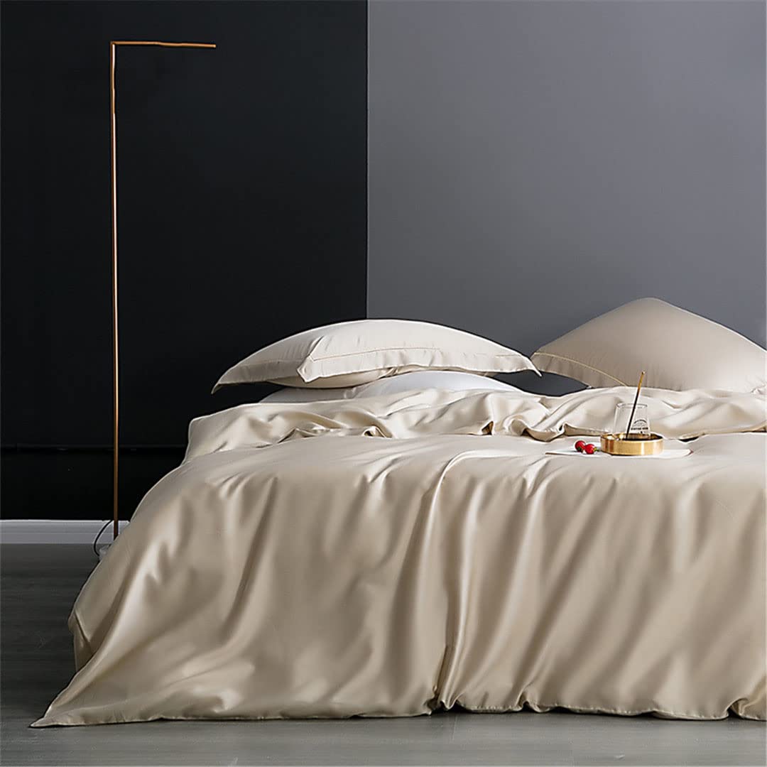 Premium 100% Mulberry Silk Bedding Set - Queen Size Duvet Cover, Flat Sheet & Pillowcases for Luxury Sleep - Perfect for Master Bedroom, Hotel-Style Comfort & Wedding Registry Gifts