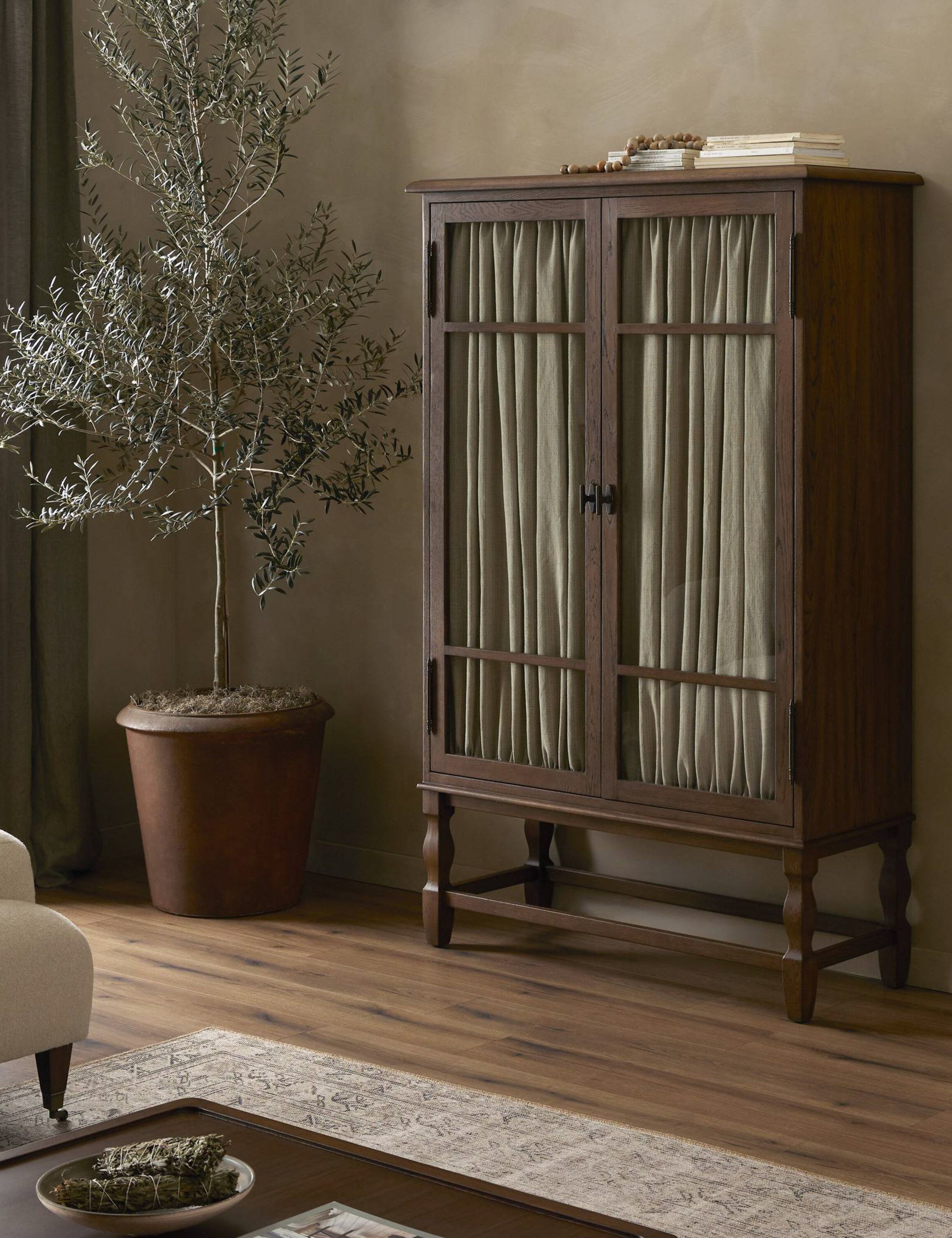 Finley Curio Cabinet by Amber Lewis x Four Hands - Elegant Glass Display Case for Collectibles & Home Decor - Perfect for Living Room, Dining Room or Office Showcase