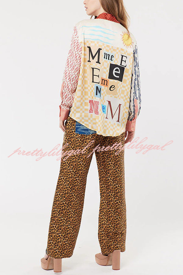 Tropical Jungle Tiger Print Long Sleeve Loose Shirt & Elastic Waist Pants Set - Stylish Animal Print Outfit for Women, Casual Wear, Vacation Outfits, and Street Fashion