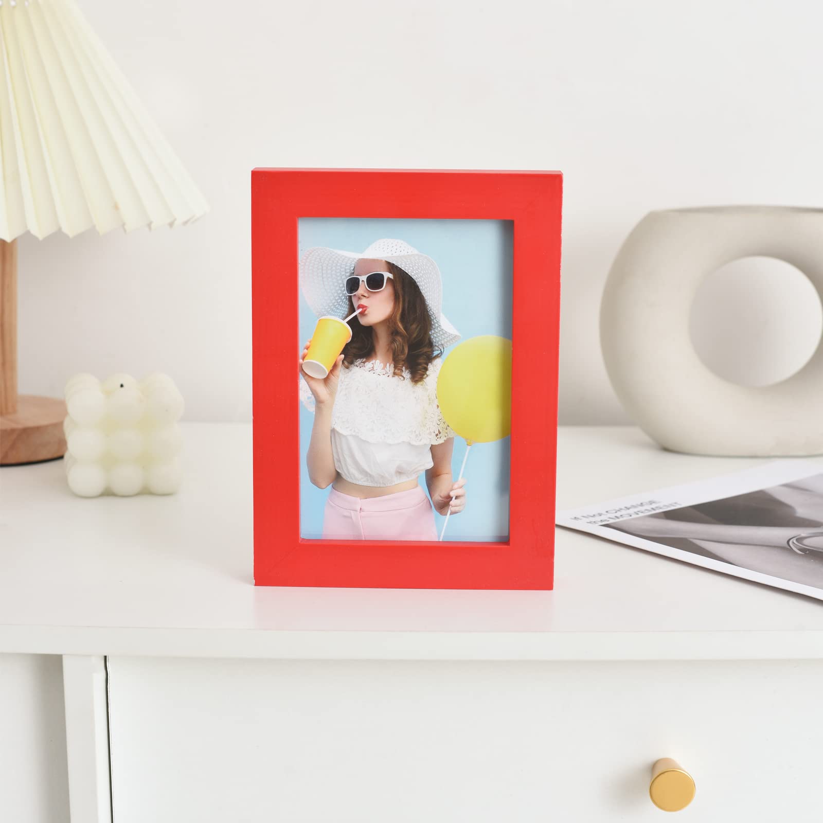 Wyooxoo 4x6 Picture Frames Set of 4 - Solid Wood Red Photo Frames with HD Plexiglass for Tabletop or Wall Display | Perfect for Home Decor, Office, Wedding Photos & Family Portraits