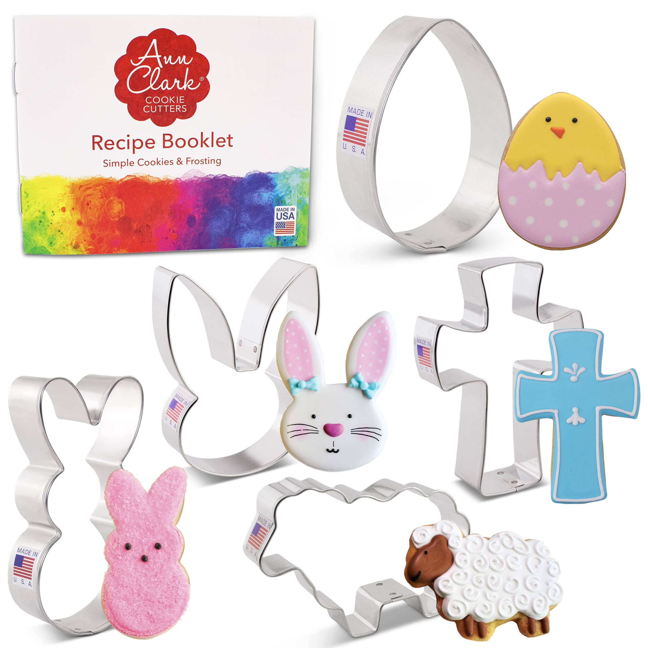 Ann Clark USA-Made Easter Cookie Cutters 5-Piece Set - Bunny, Egg, Cross & Lamb Shapes for Holiday Baking & Decorating | Perfect for Easter Treats, Party Favors & DIY Crafts