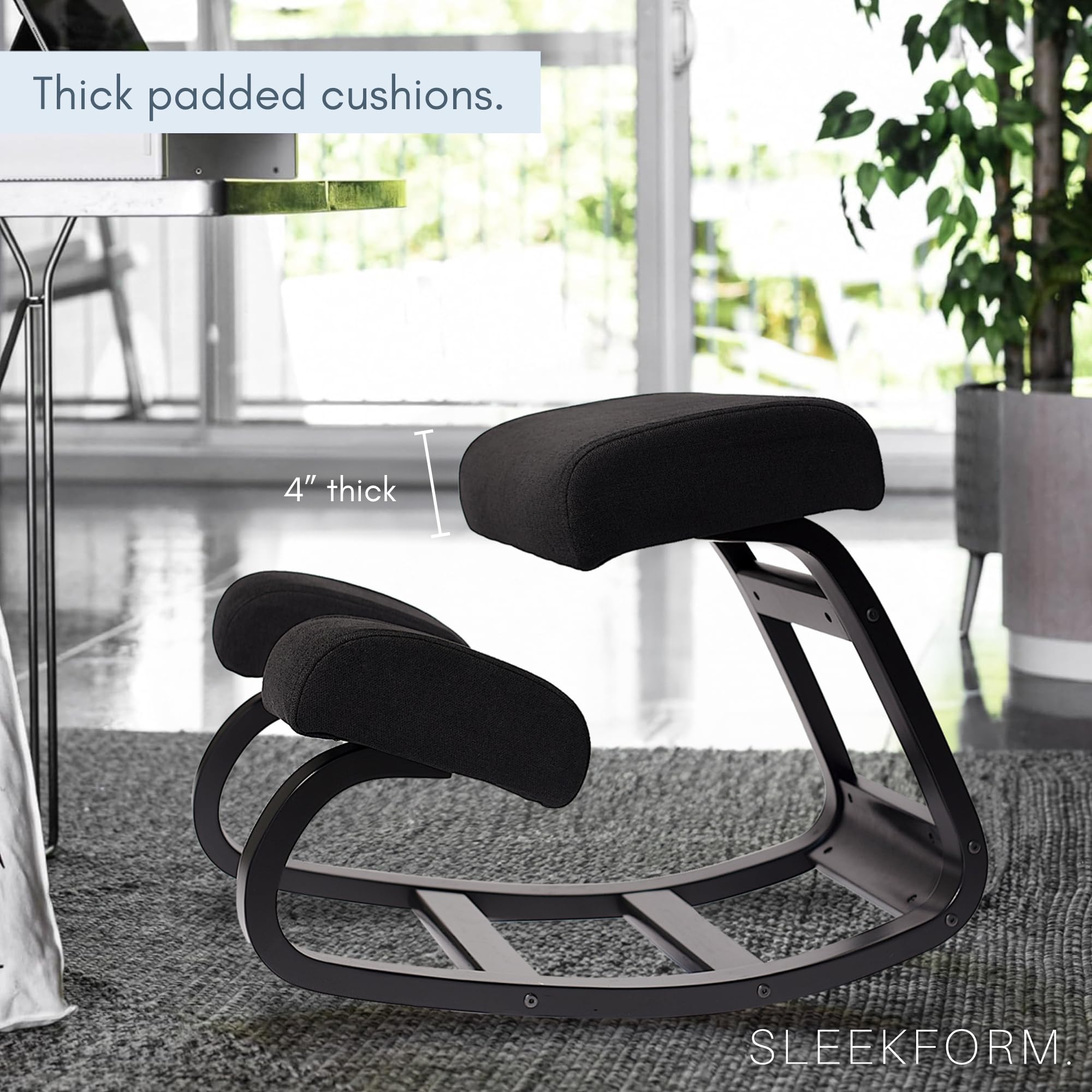 SLEEKFORM Ergonomic Kneeling Chair - Adjustable Rocking Wood Knee Stool for Back Pain Relief & Posture Correction | Orthopedic Balance Seat with Thick Cushions for Home, Office & Meditation Use
