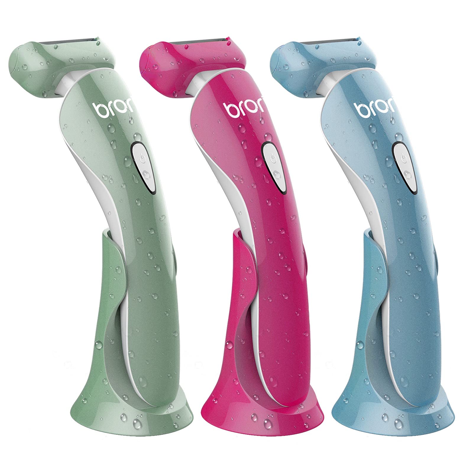 Brori Electric Razor for Women - Rechargeable Bikini Trimmer with LED Light & 3 Replacement Heads (Blue/Green/Purple) - Perfect for Travel, Gym & Sensitive Skin Hair Removal