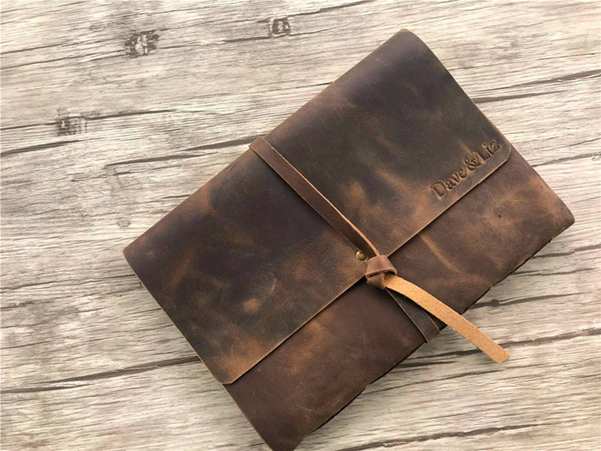 Personalized Leather Large Wedding Photo Album - Customizable Scrapbook for Couples, Bridal Shower Gift, Anniversary Keepsake - Perfect for Wedding Memories, Honeymoon Photos, and Family Albums