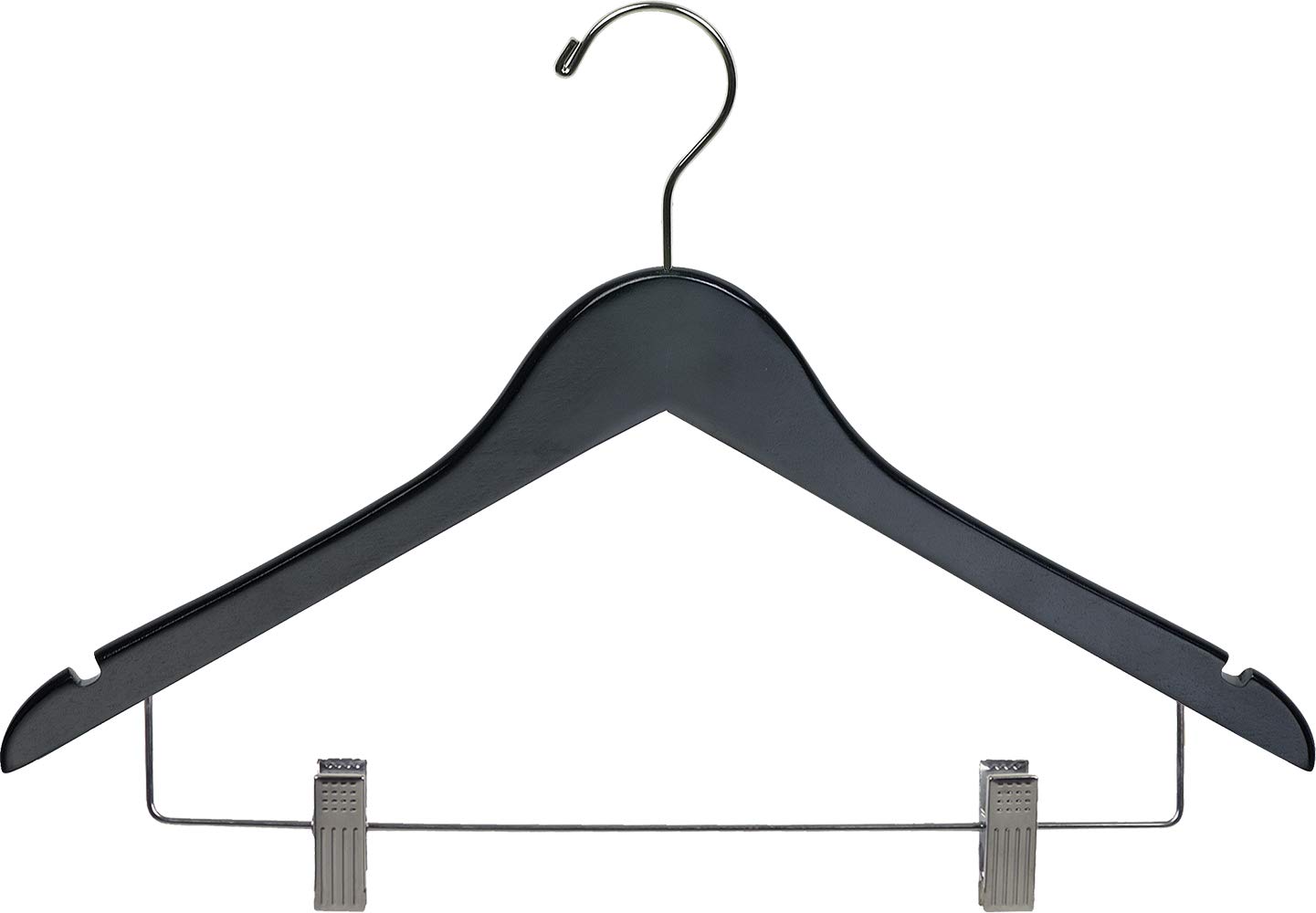 Premium Black Rubberized Wooden Combo Hangers with Adjustable Cushion Clips - Flat Rubber Coated Clothes Hangers with Chrome Swivel Hook & Notches (50-Pack) by The Great American Hanger Company - Ideal for Closet Organization, Retail Stores & Delicate Garment Care