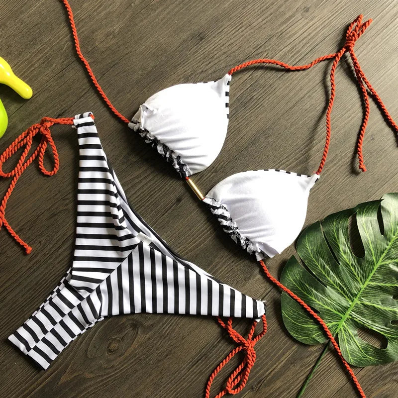**10 Colors Sexy Push Up Bikini Set for Women - Halter Brazilian Thong Swimsuit Beachwear - Perfect for Pool, Beach, Vacation & Summer Outfits**