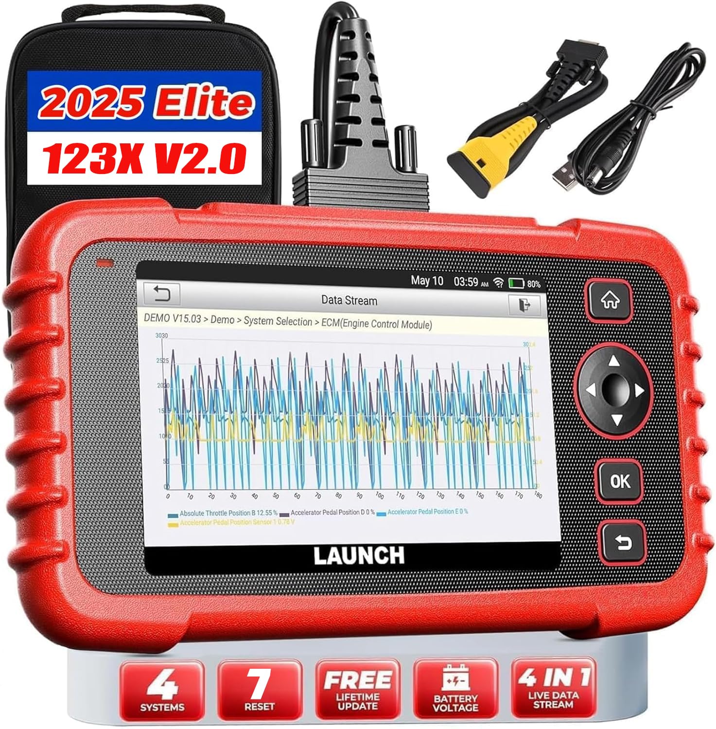 LAUNCH CRP123X Elite OBD2 Scanner - 2025 Lifetime Free Updates, ABS/SRS/Transmission Diagnostic Scan Tool with SAS & Throttle Reset, Car Check Engine Code Reader, Auto VIN & Battery Tester - Perfect for Mechanics & DIY Car Maintenance