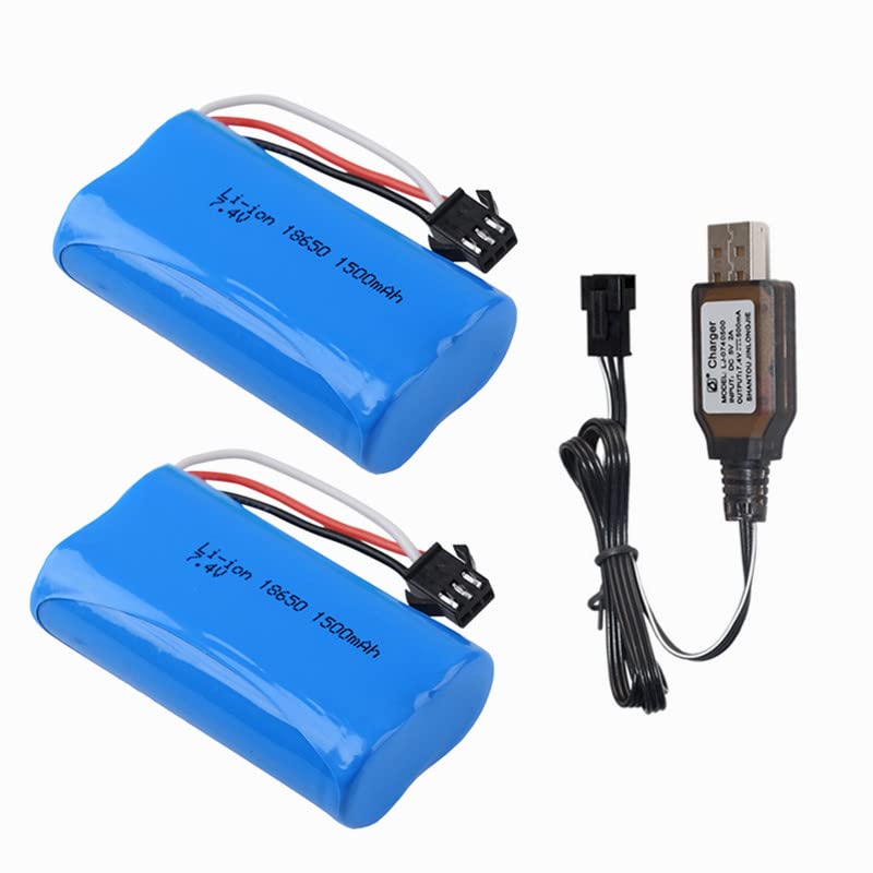 7.4V 1500mAh Rechargeable Li-ion Battery with SM-3P Plug & USB Charger - Compatible with RC Tanks, Toys, Robots - Perfect for Remote Control Hobbyists and DIY Projects